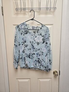 Soho Pale Blue Floral Wrap-Style Blouse